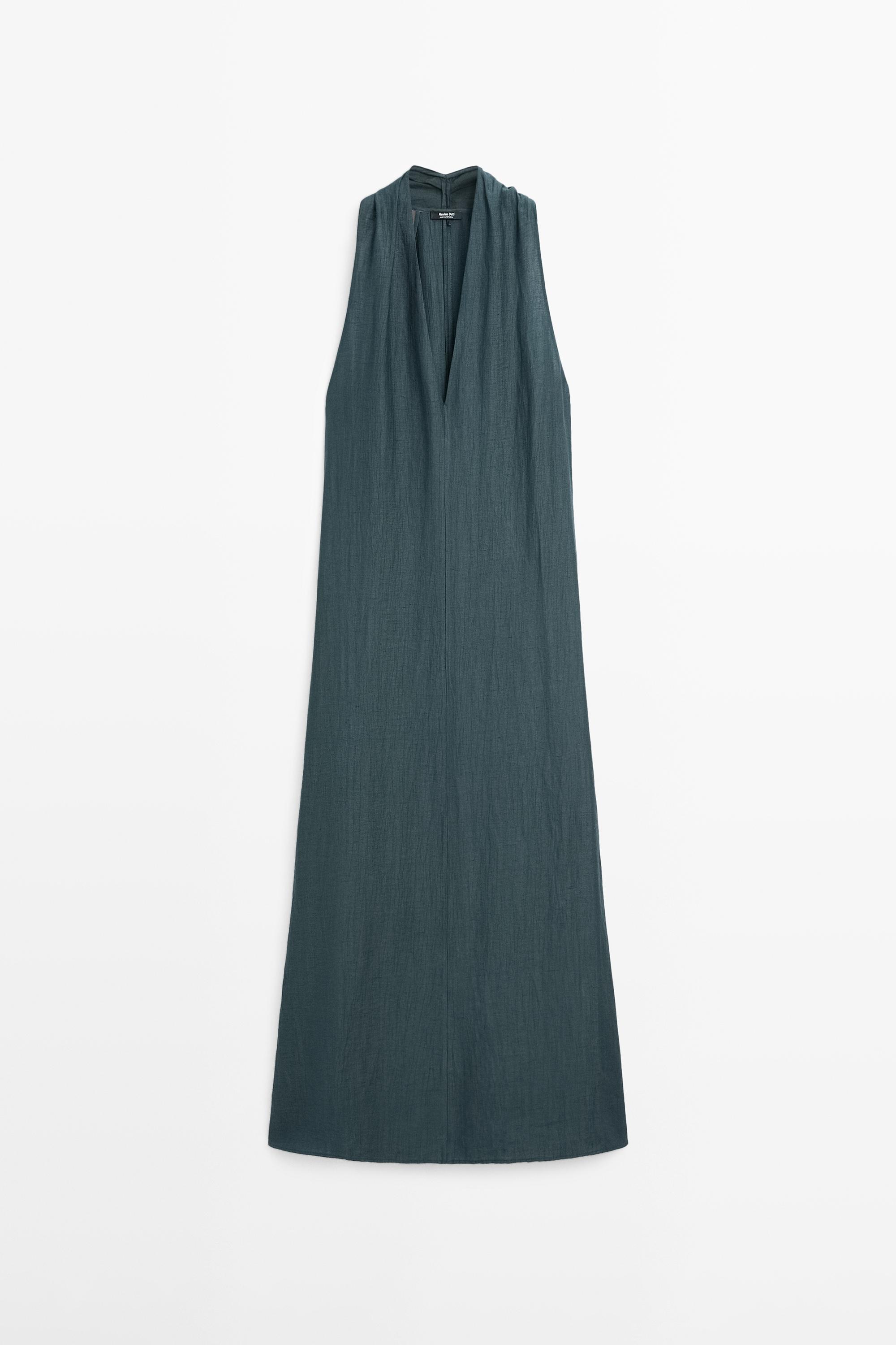 Robe midi col en V lin